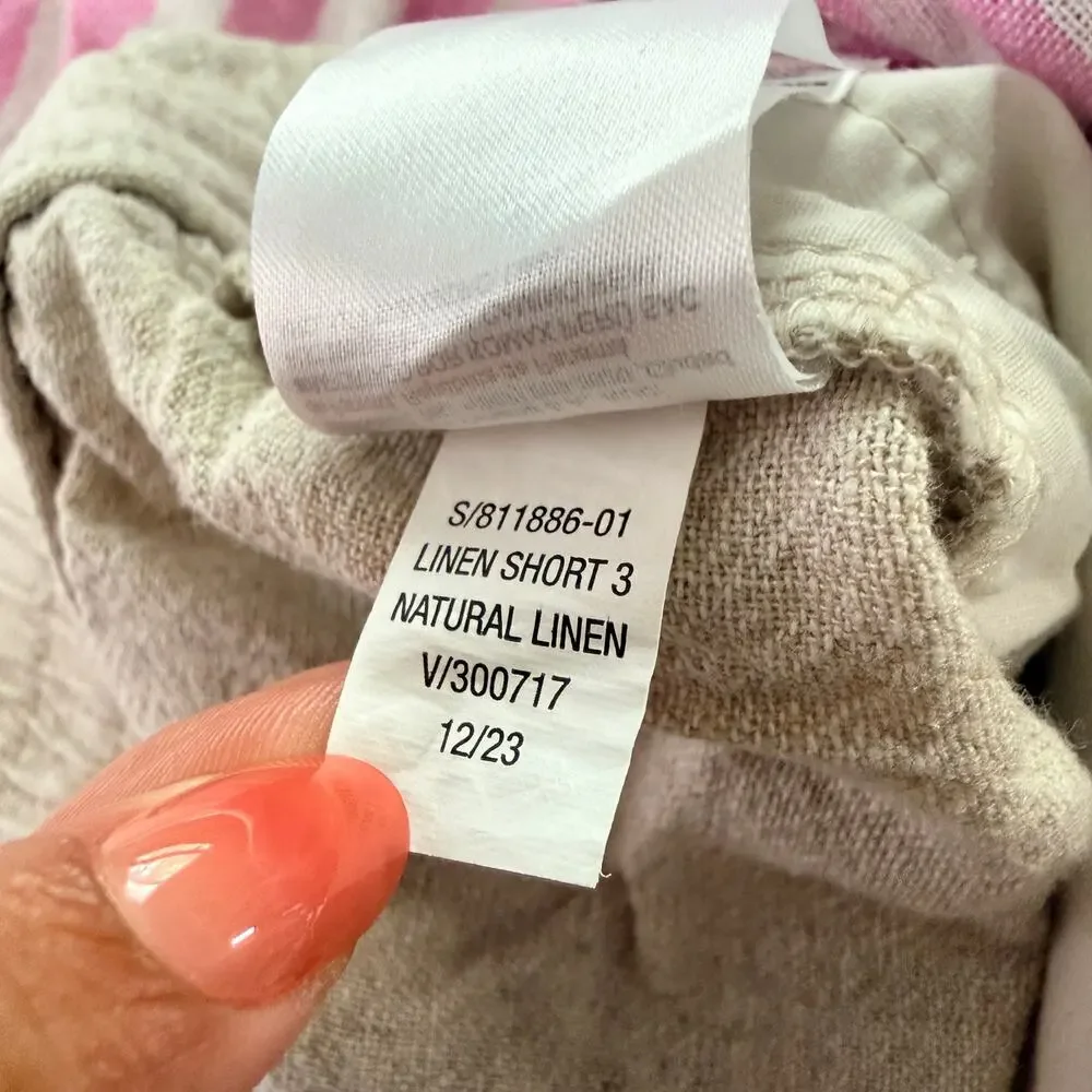 Old Navy Lot of 2 Linen Blend Pull On Shorts 2X Pink Stripe Beige Summer Travel - Picture 8 of 9